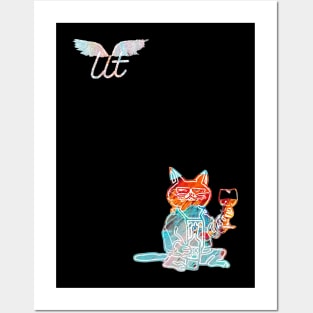 LitQ - cool cutel cat drinks wine on Valentine's Day Posters and Art